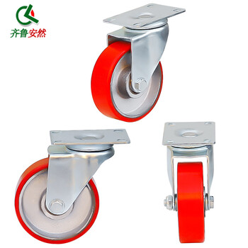 齐鲁安然 脚轮 工业耐磨聚氨酯 设备小车滑轮轮子 轱辘滚轮【4寸轻型 万向轮 1个 承重约130KG】