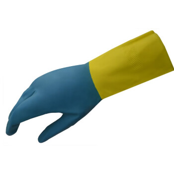 海太尔(HTR)10-228橡胶双色防化手套植绒衬里防化防滑胶皮劳保手套 蓝黄 9