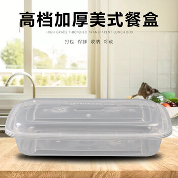 飞尔（FLYER）一次性餐盒 美式塑料快餐外卖打包盒【750款透明美式 300套】