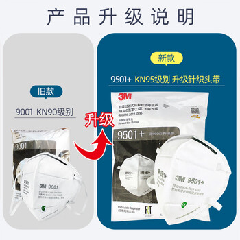 3M9501+ 50只/袋环保装KN95防飞沫雾霾工业粉尘耳带式防护口罩