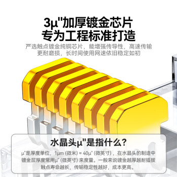 山泽 六类网线水晶头 6类RJ45千兆网络接头 工程级电脑网线连接器 Cat6镀金水晶头 100个 WL-6100