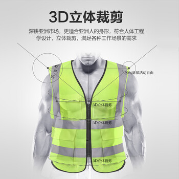 鸣固 反光背心交通骑行汽车安全警示协警环卫施工执勤安全服荧光网 多口袋拉链款1件反光背心\马甲式 涤棉