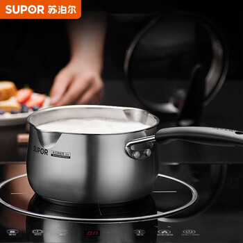 苏泊尔SUPOR小红圈304不锈钢奶锅可立盖14cm加厚复底婴幼儿辅食锅电磁炉燃气通用ST14JA1
