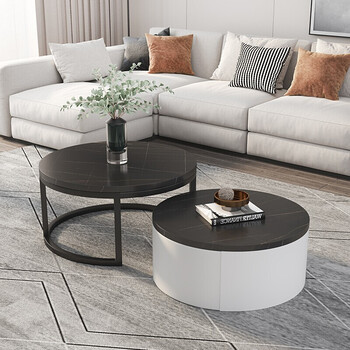 邦馨瑞顶匠现代岩板子母圆茶几组合北欧客厅简约茶几电视柜边几大理石