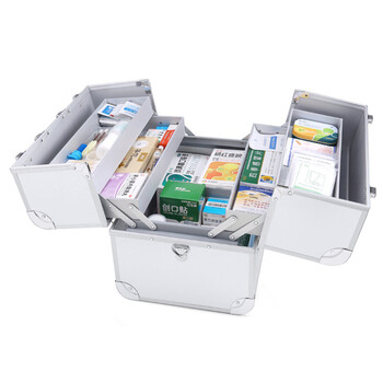 飞尔（FLYER）家庭医疗箱铝合金药箱小号急救药品收纳箱出诊箱大号双开三层 360*250*290MM