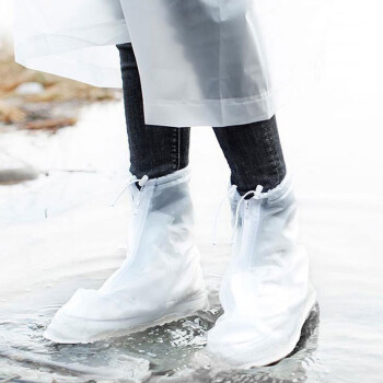 贝美星 防雨鞋套男女加厚底雨鞋 防水鞋套 防滑雨靴套 平底白色45-46