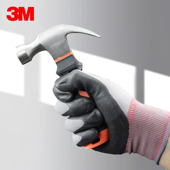 3M劳保手套工地胶皮耐磨浸胶防滑防护拔河手套5付装 灰色XL