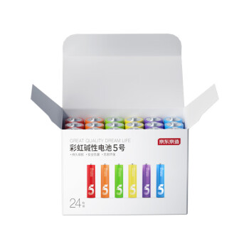 京东京造5号电池24节彩虹装  五号电池碱性超性能无铅无汞 适用血压计/血糖仪/指纹锁/遥控器/儿童玩具
