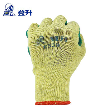 登升#339十针纱线浸胶耐磨工作橡胶防滑皱纹挂胶仓储搬运防护胶皮手套 12双(一包) 均码
