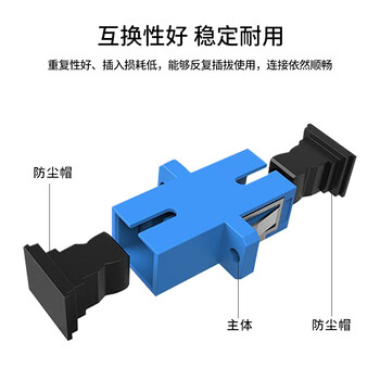 创优捷 UJ0134 光纤适配器 耦合器/法兰盘 SC-SC 单工 单模 蓝色-外壳:塑料-套筒:氧化锆