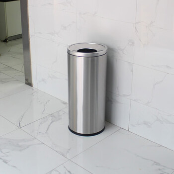 迪恩斯（DEANS）不锈钢圆形垃圾桶公共场所大号商用公用商场影院用敞口大容量直投圆桶30升 180C