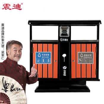 震迪钢木垃圾桶琥珀黄街道双桶垃圾桶可定制KT820公园垃圾桶