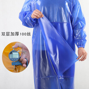 者也 牛筋加厚罩衣防水防油耐弱酸碱长袖反穿衣厨房食堂工厂水产加厚防水工作服反穿罩衣 蓝色