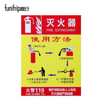 趣行 灭火器 灭火器消防栓放置点使用说明操作方法pvc标识牌贴纸消防器材提示标签 竖版2片装