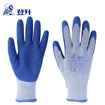 登升#300手套 10针灰纱线乳胶涂掌皱纹 透气防滑耐磨耐用抗撕拉机械维修建筑 12双(一包) 均码