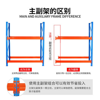 时通重型货架仓储加厚横梁式托盘货架仓库储物架主架1吨【内径2.5米*1米*6米】3层（含地面4层）