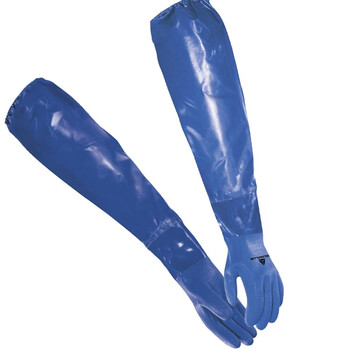 代尔塔（Deltaplus）201766 VE766 收口超长袖口PVC防化手套 棉绒衬里安全防护 蓝色 定做 10码 6副