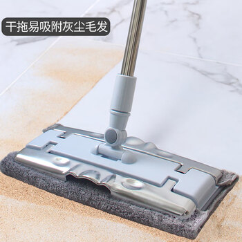 亿丽佳 夹布平板拖把免手洗墩布排拖旋转实木地板尘推纤维拖布平拖（伸缩杆一体金属夹子两块配布） 5件/组