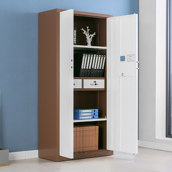 欧思泰国保锁通门二抽保密柜密码文件柜加厚钢制保密办公柜   通门咖白套国保指纹锁