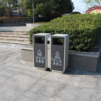 迪恩斯（DEANS）垃圾分类垃圾桶户外两分类环保垃圾箱室外小区街道广场大号商用果皮箱 白灰色烤漆
