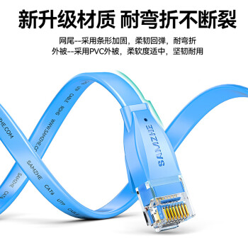 山泽（SAMZHE）六类网线 扁线 CAT6类千兆扁平家用电脑路由器非屏蔽网络连接线 成品跳线 蓝色5米 SZ-605BE