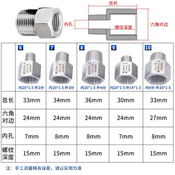 匡建仪表（CONJANT）304 压力表专用不锈钢转换接头 对丝补芯 内14*1.5转外4分