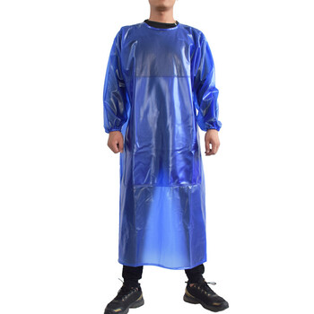 者也 牛筋加厚罩衣防水防油耐弱酸碱长袖反穿衣厨房食堂工厂水产加厚防水工作服反穿罩衣 蓝色