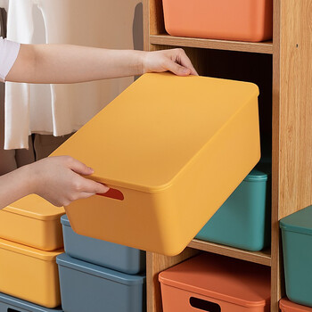 访客 FK 桌面收纳盒多彩塑料带盖子储物盒零食化妆品内衣收纳整理置物盒子珠光黄大号带盖