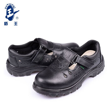 王盾/盾王 9385防砸凉鞋带孔透气聚氨酯鞋底牛皮劳保鞋男女耐磨防滑安全鞋定做 42码 黑色 1双