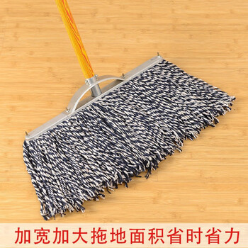 领象 木杆拖把棉线大堂老式墩布尘推拖布工厂物业吸水拖把 蓝白木拖 40CM