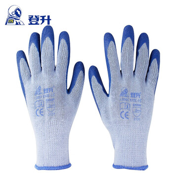 登升#300手套 10针灰纱线乳胶涂掌皱纹 透气防滑耐磨耐用抗撕拉机械维修建筑 12双(一包) 均码