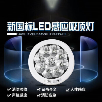 鸣固 消防声光控吸顶灯 LED楼道雷达人体感应灯过道应急照明灯 12W人体感应+消防强启