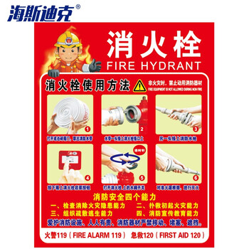 海斯迪克 HK-48 PVC标志牌 灭火器消火栓使用方法安全标识牌 A红色消火栓23.5×28.5cm