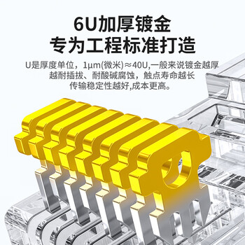 HAILE海乐六类网络水晶头非屏蔽水晶头6U镀金100只装HT-8P8C-6