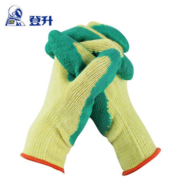 登升#339十针纱线浸胶耐磨工作橡胶防滑皱纹挂胶仓储搬运防护胶皮手套 12双(一包) 均码