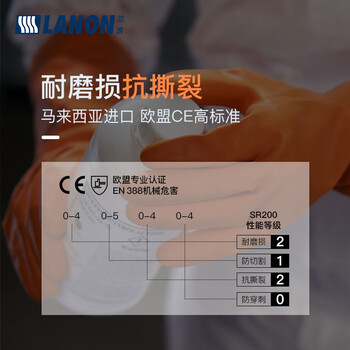 兰浪SR200 进口天然橡胶耐酸碱防腐蚀防化防护劳保工业实验室手套 L