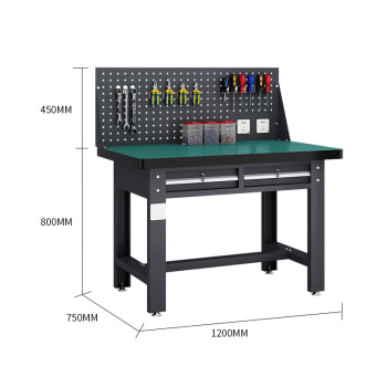 建功立业灰色工作台GY5329操作桌维修台单挂板平二抽1.2米带插座孔位