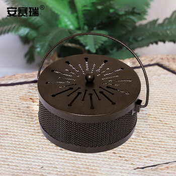 安赛瑞 蚊香盒 香薰炉 盘香盒防火蚊香盒便携蚊香架带盖 圆形烟花款 古铜色 710998