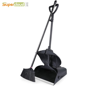 舒蔻(Supercloud) 防风梳齿型扫把簸箕套装扫地扫帚笤帚两件套 黑色