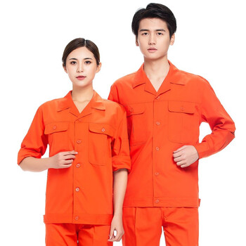 似晨缤纷夏季工作服套装男长袖薄款透气耐磨工厂工地电焊工机修工装长袖车间工服劳保服橘红色长袖套装175/XL