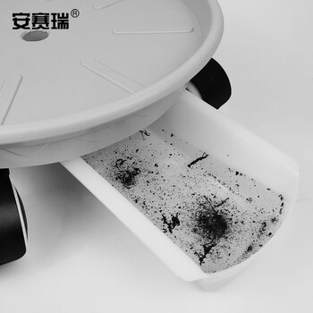 安赛瑞 可移动抽屉式花盆托盘 带轮塑料圆形花盆垫底万向轮 灰色 适用约Φ30-34cm  530491