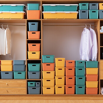 访客 FK 桌面收纳盒多彩塑料带盖子储物盒零食化妆品内衣收纳整理置物盒子魅惑橙大号