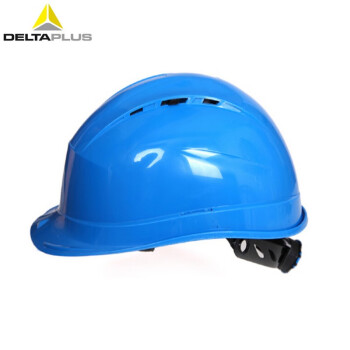 代尔塔102009安全帽 PP材质通风款工地建筑施工防砸吸汗防撞击旋钮后箍调节头盔+102021下颌带 蓝色