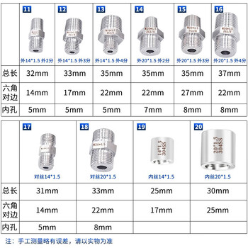 匡建仪表（CONJANT）304 压力表专用不锈钢转换接头 对丝补芯 内14*1.5转外4分