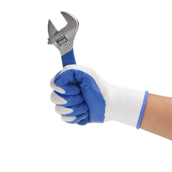 登升一把手N538手套 3针白纱蓝丁腈涂掌浸胶防水透气耐磨抗油污修车工地工作防护手套 12双