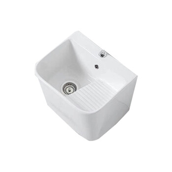 星期十阳台洗衣盆拖把池一体陶瓷拖布池自动下159+一键排污+喷枪龙头带溢水口45cm*37cm*40cm定制