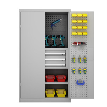 天旦重型工具柜TD-J1061车间收纳柜维修工具置物柜带挂板三抽灰白色