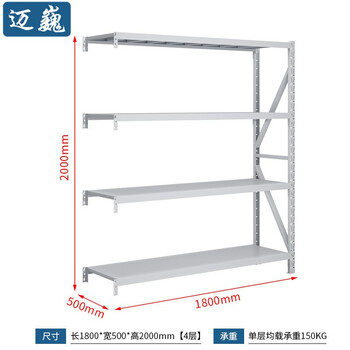迈巍轻型货架金属仓储货架库房置物架储物架钢架超市展示架150KG/层可定制ME096