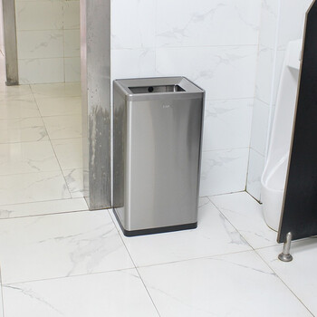 迪恩斯（DEANS）不锈钢垃圾桶公共厕所卫生间洗手间大号商用办公室无盖直投擦手纸垃圾桶大容量50升 