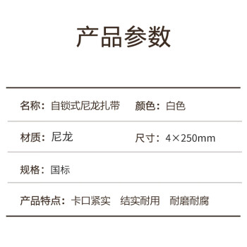 联嘉尼龙扎带 塑料绑带 捆扎带 束线扎线带 白色 国标 4×250mm1000根起批